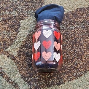 Heart Patterned Jar with Black Lid